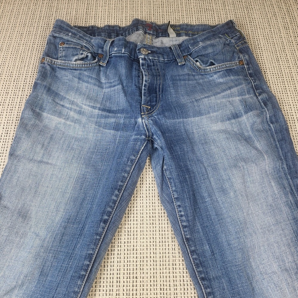 7 For All‎ Mankind Lexie Bootcut Jeans Womens 31P Blue Wash Distressed Denim USA